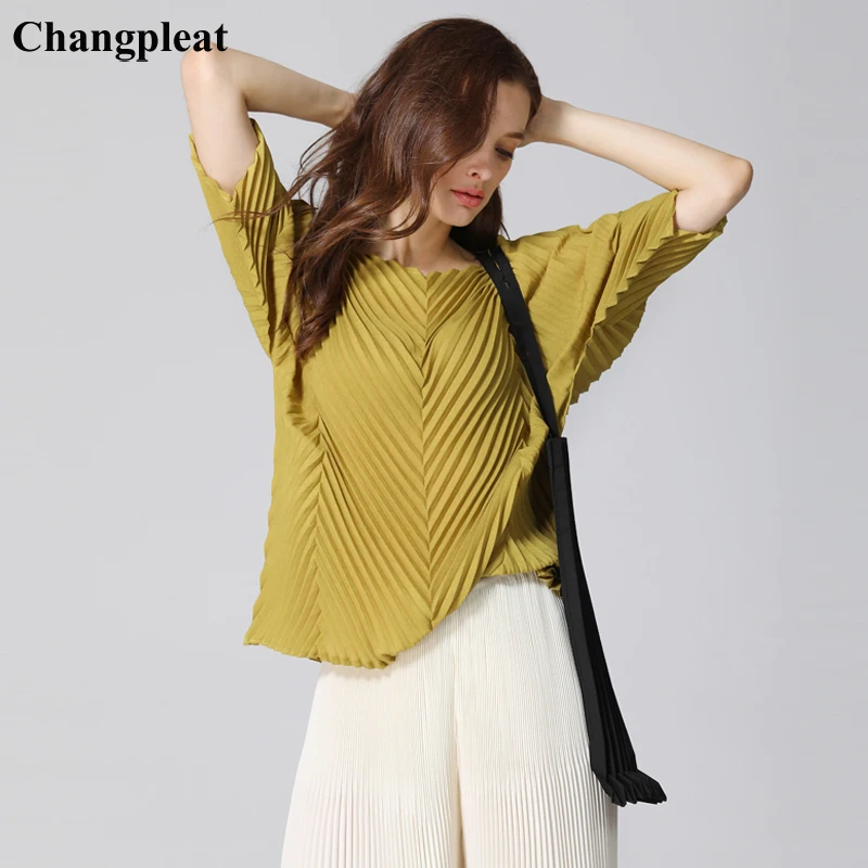 Changpleat новые женские свободные футболки топы miяка плиссированные модные