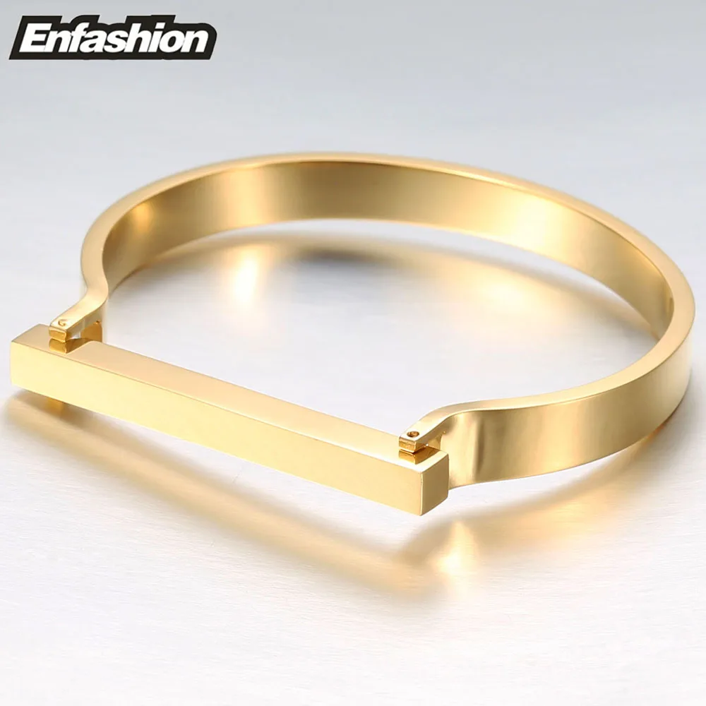 Enfashion, персонализированный, на заказ, с гравировкой, имя, плоская планка, манжета, браслет, золотой цвет, браслет, браслеты для женщин, браслеты
