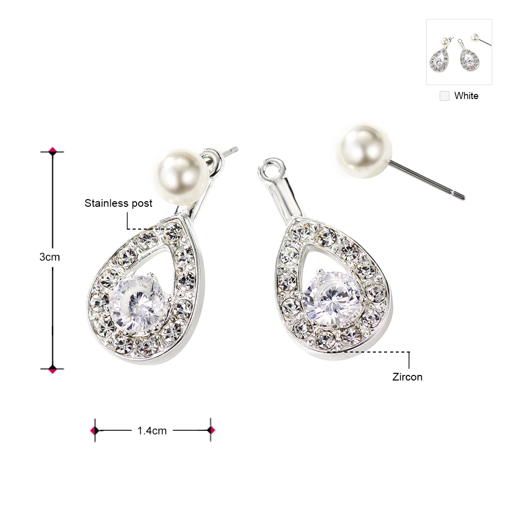 Женские серьги капельки Neoglory обручальные с фианитом и жемчугом гипоаллергенные