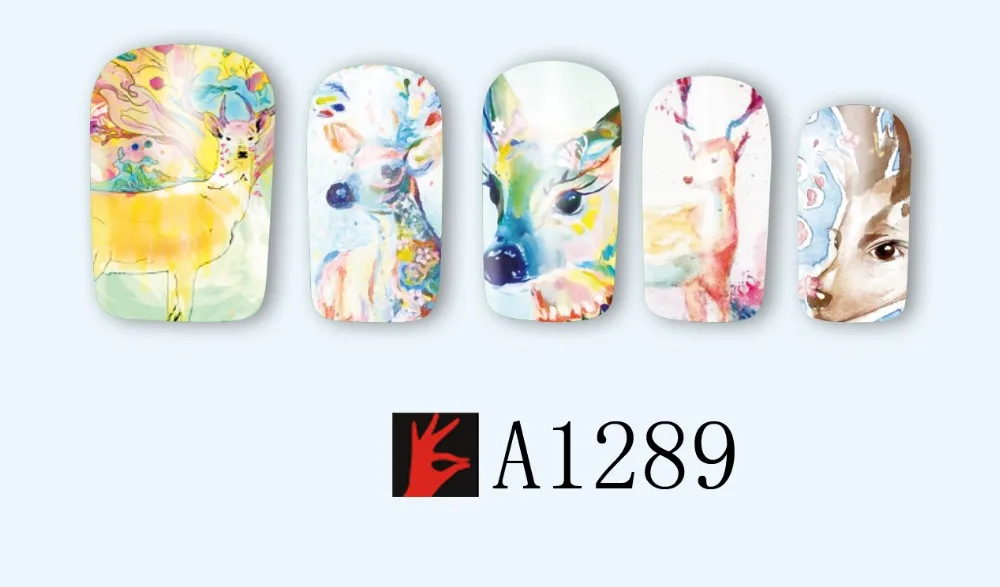 12 упак./лот переводка NAIL ART наклейки на ногти татуировки слайдера полное покрытие оленя собаки, кролика, панды, с рисунком пуделя для A1285-1296