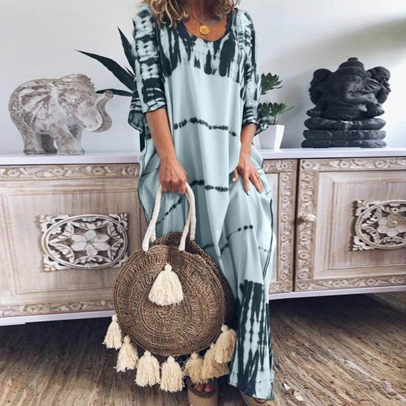 Повседневное Макси платье большого размера для женщин 2019 Boho с принтом модные