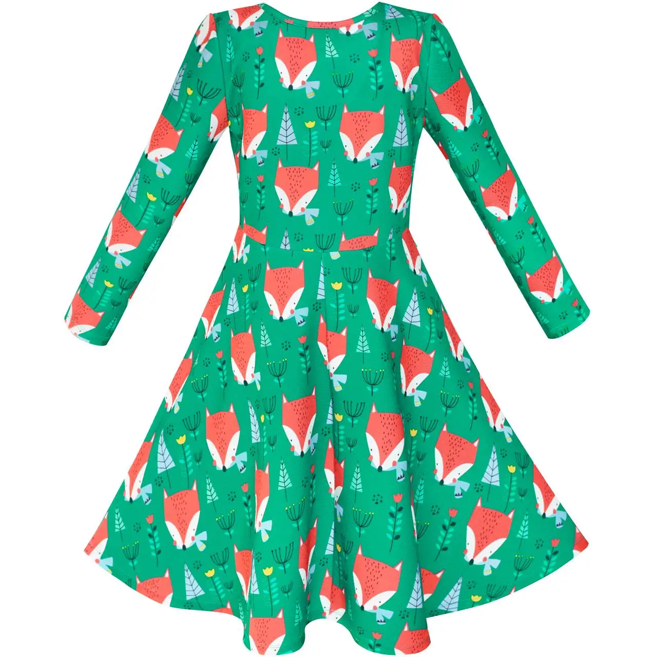 Sunny Fashion платья для девочек Зеленый лес красный Лиса Длинный рукав Sundress 2020 Лето