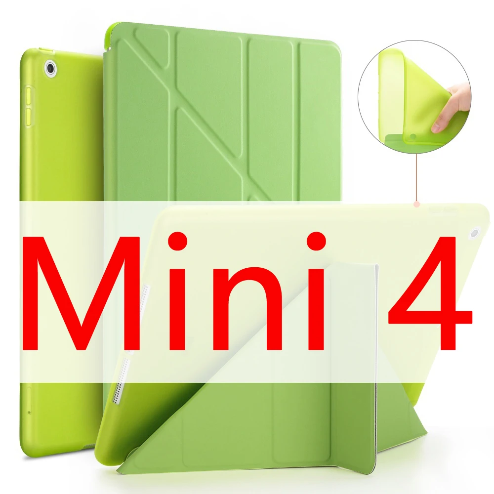 Чехол для iPad Mini 4 Mini 3 2 1 Mini 5 чехол из искусственной кожи Трансформеры умный чехол для iPad чехол 7," с силиконовой мягкой задней крышкой - Цвет: Green 4