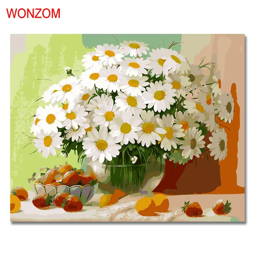 

Chrysanthemum Painting By Numbers Modern Fruits Picture Wall Art Picture DIY Hand Painted Flower Canvas Coloring Home Decor Gift
