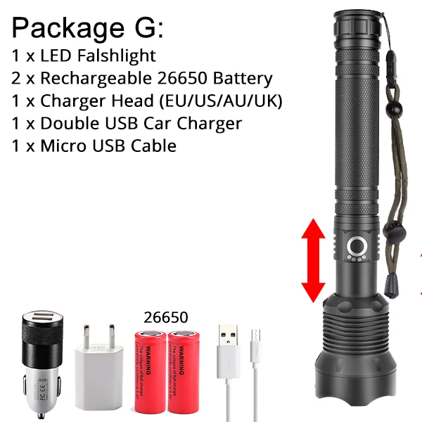Самый мощный светодиодный фонарь XLamp XHP70.2, масштабируемый с USB, 3 режима, фонарь XHP70 XHP50, 18650, 26650, перезаряжаемый аккумулятор, фонарик - Испускаемый цвет: Option G