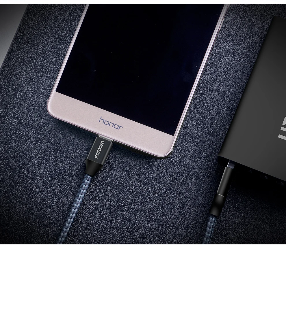 Кабель FONKEN с нейлоновой оплеткой type-C к USB кабель быстрого зарядного устройства 2128AWG 2.4A Быстрая зарядка данных Реверсивный USB C кабель для телефона