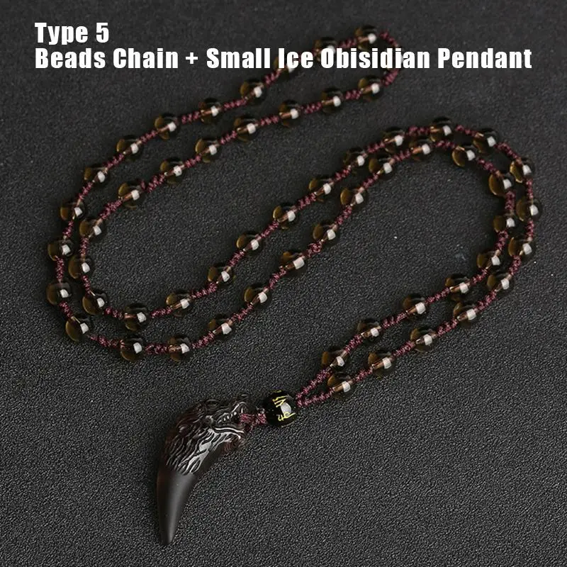 Type 5 Wolf tooth Obsidian Pendant Necklace Amulets And Talismans Couple Natural Stone Necklace For Women Men Lucky Jewelry - Окраска металла: Type 5