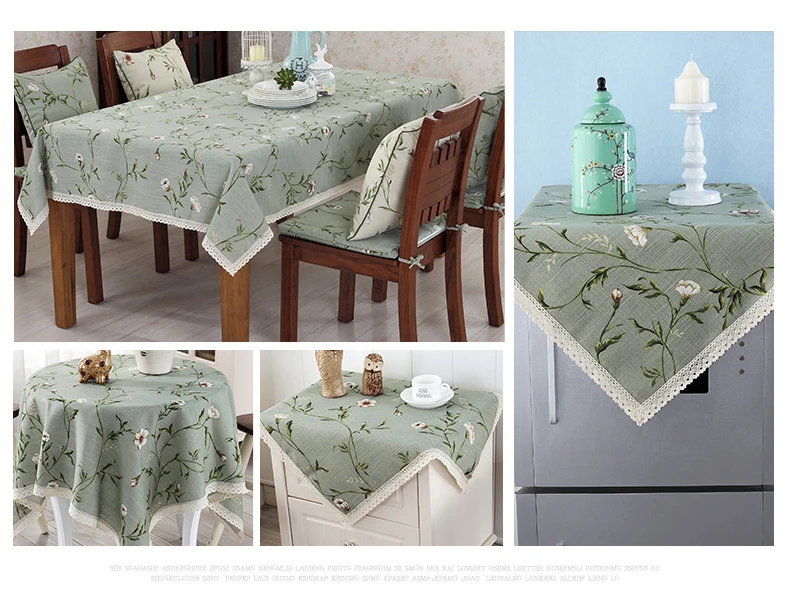 Зеленая льняная Цветочная Ткань Скатерть для обеденного сада Красивая