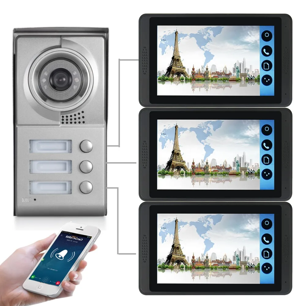 SmartYIBA квартира домофон 7 дюймов ЖК 3 квартиры Wifi IP видео домофон система 720P камера дверной Звонок камера