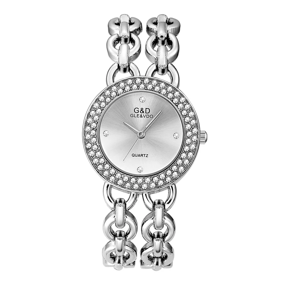 

G&D Silver Women's Watches Luxury Brand Crystal Ladies Dress Watch Simple Women Quartz Wristwatch Clock Relogio Feminino Gifts