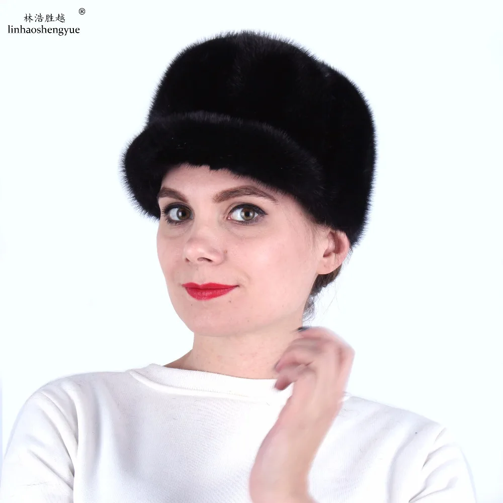 Linhaoshengyue  Women Mink Fur Baseball Cap Real Mink Fur