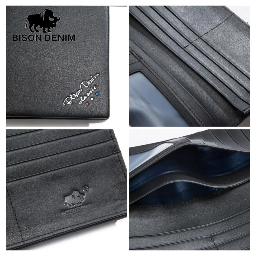 BISON DENIM длинный кошелек мужской деловой из натуральной кожи тонкий роскошный