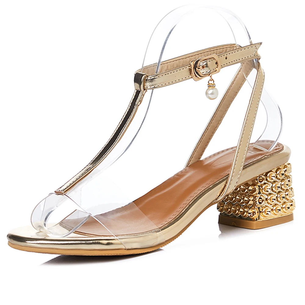 Босоножки женские FOREADA с пряжкой на массивном каблуке прозрачные открытым носком