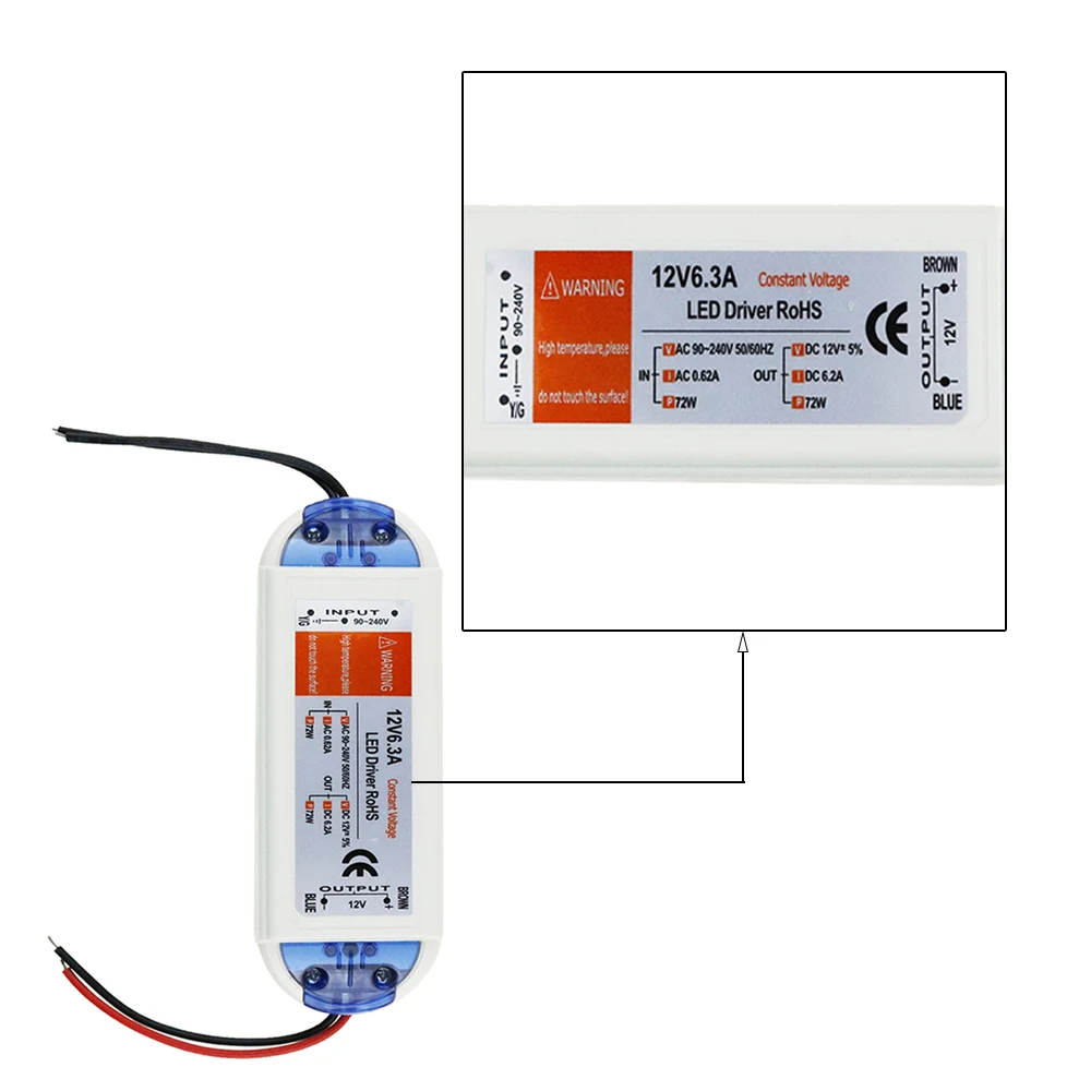 

1 PCS LED Driver Lighting Transformer 12V 6.3A 72W For 12V Led Light Strip Power Supply Safety JQ