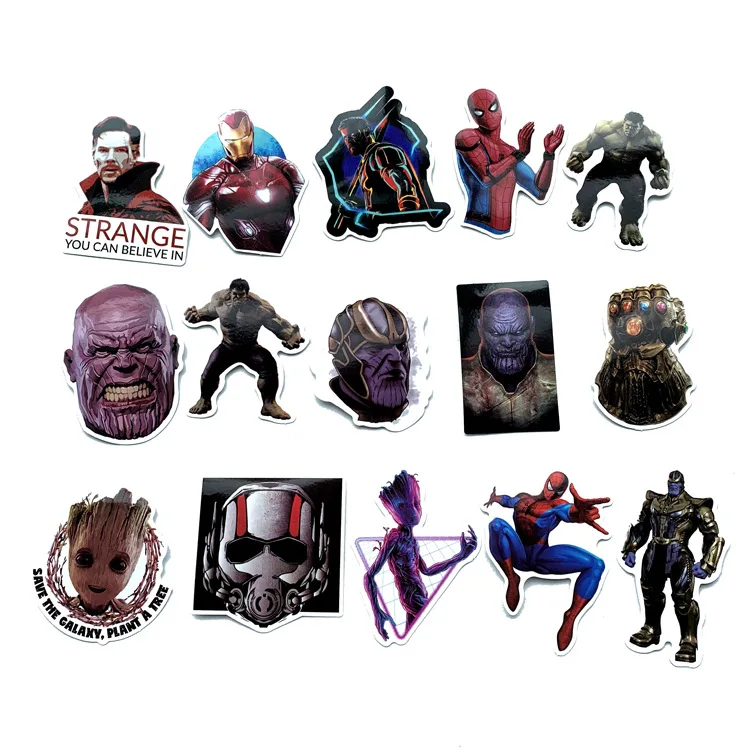 Наклейки Marvel, 100 шт./лот, не повторяющиеся наклейки, ПВХ, пегатины, смешанный размер, 5-10 см, Мультяшные, адезиво, автоколланты, Мстители, Стикеры