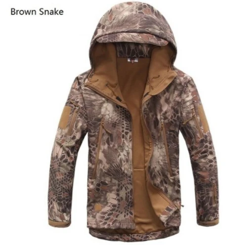 Brown Snake Для мужчин Pro Man скрытень Акула кожа софтшелл камуфляж с капюшоном армейское пальто Военная тактическая куртка охота водонепроницаемая верхняя одежда - Цвет: Brown Snake