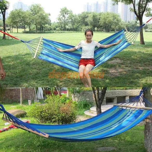 

Unihome# Canvas Double Spreader Bar Hammock Outdoor Camping Swing Hanging Bed Blue Free Shipping