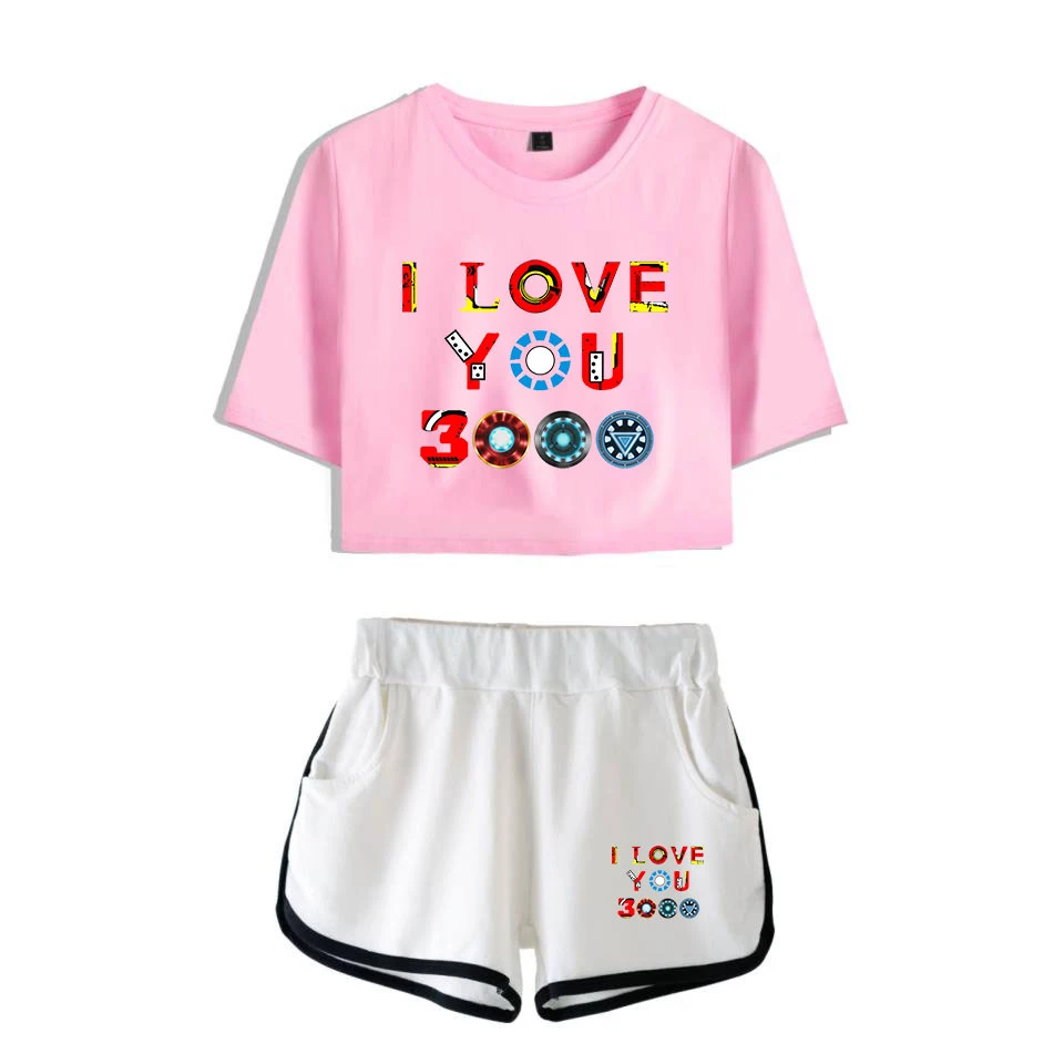 I Love You 3000, комплект из двух предметов, женские летние футболки в стиле Харадзюку, укороченный топ, сексуальный спортивный топ для фитнеса,, 2 шт., Endgame
