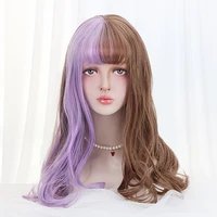 20synthetic long curly lolita wigs with bangs brown purple ombre custom japan harajuku cosplay wigs for women heat resistant