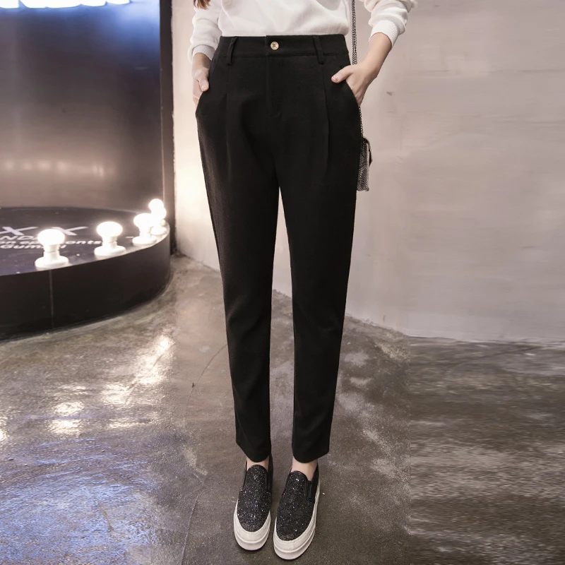 Брюки для женщин 2020 осень зима толстые шерстяные брюки с высокой талией размера