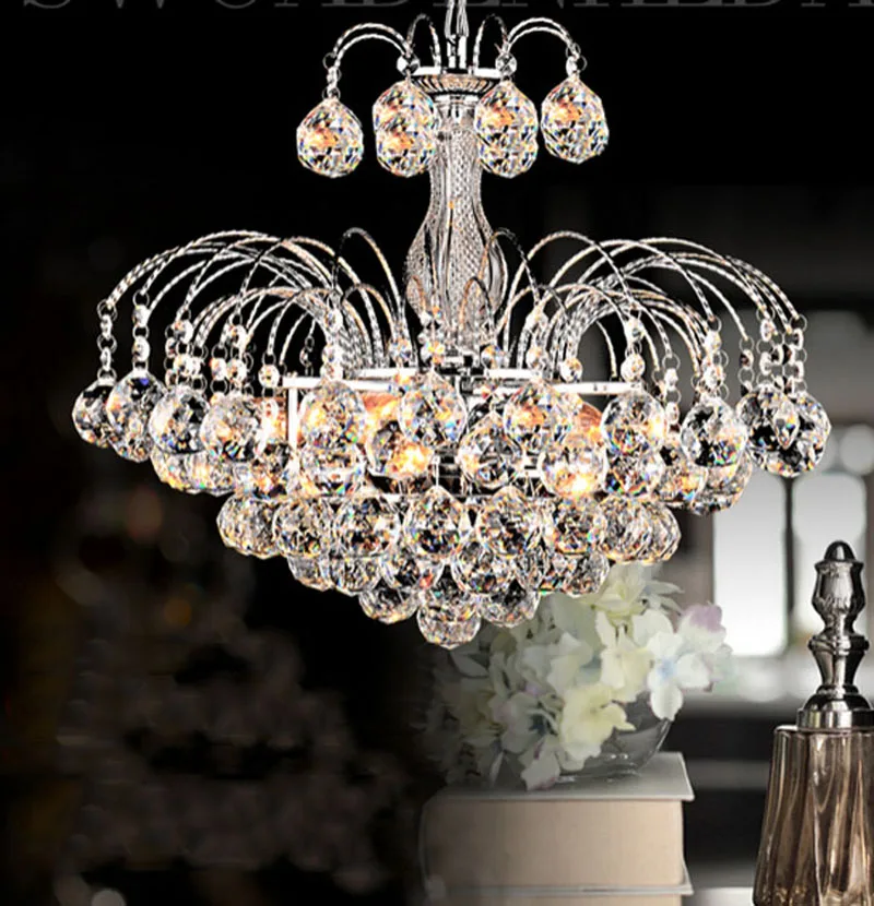 Европейская Люстра для гостиной Круглая Серебряная хрустальная лампа