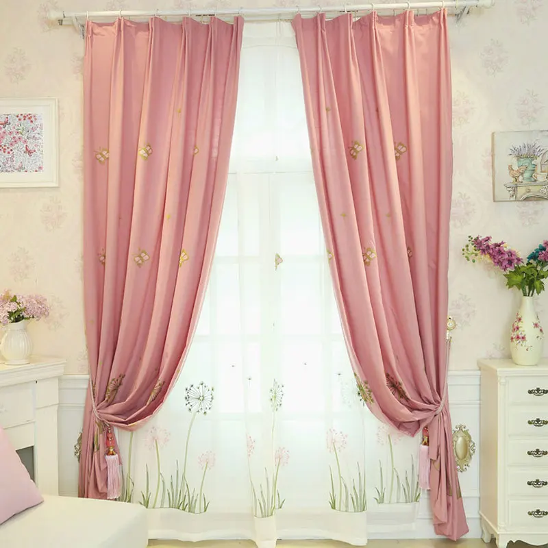 Pink Dandelion Embroidered Curtains for Bedroom Cute Cartoon Childhood Girls Princess Baby Room French Window Drapes JS16C | Дом и сад