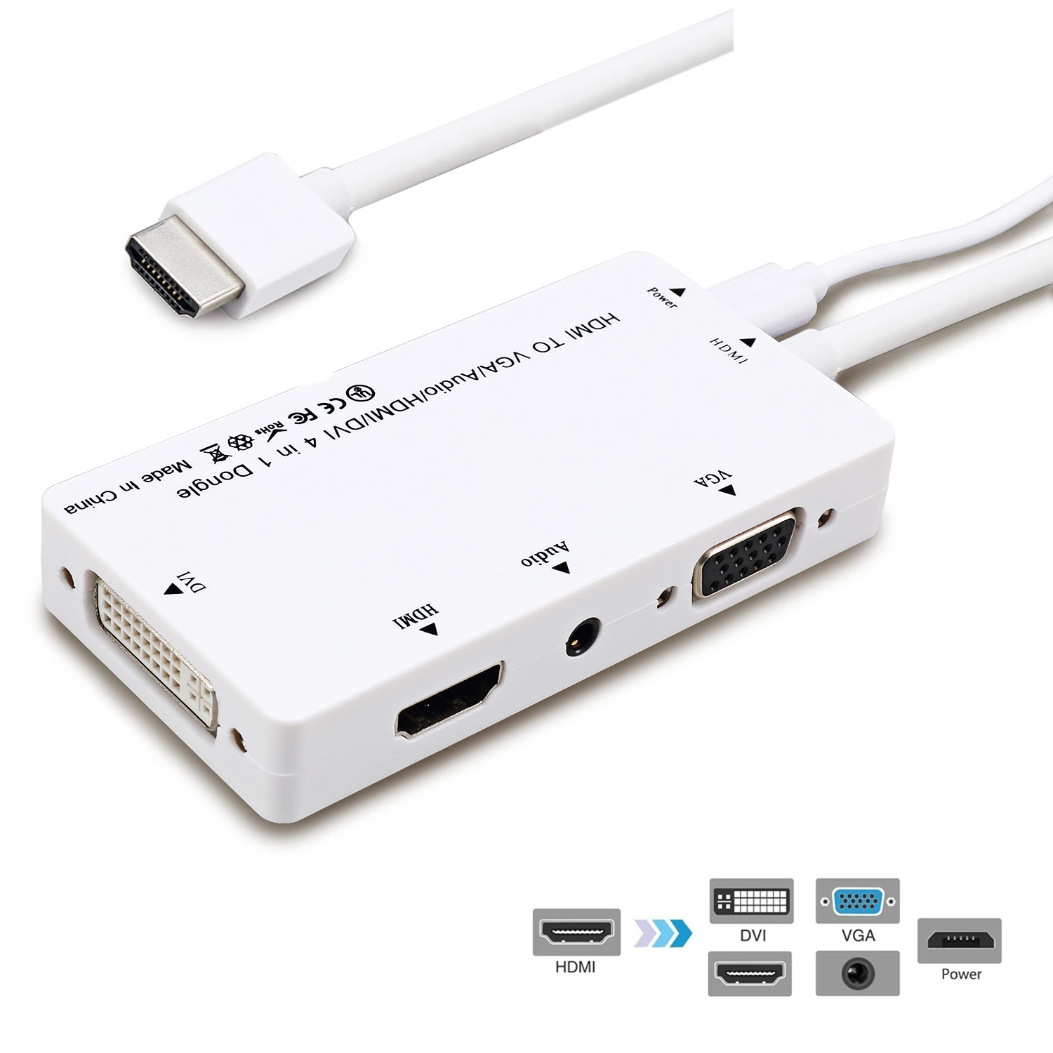 

CYDZ HDMI-compatible to VGA/Audio/HDMI-compatible/DVI 4in1 Dongle Adapter Multiport Splitter Converter For PS3 HDTV PC