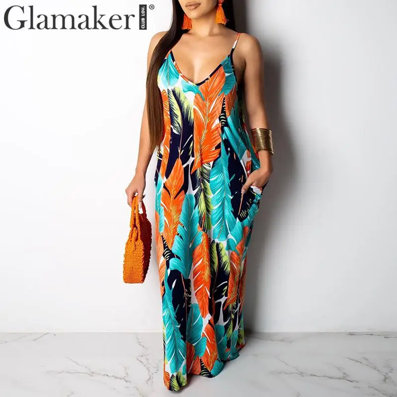 Print Glamaker мягкий длинный Роба, сексуальное платье галстук-крашение в форме листа, в стиле бохо печать женское платье Элегантное пляжное летнее ретро Макси платье де фиеста - Цвет: Print