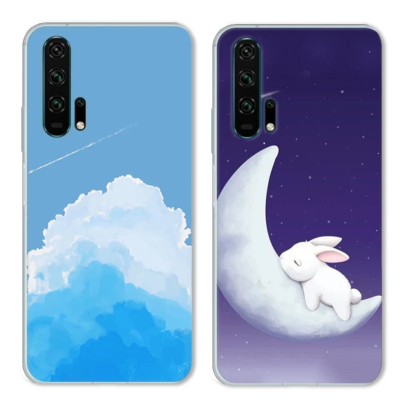 Cartoon Moon Rabbir Case For Huawei Honor 20 Pro TPU Painted Mobile Phone Shell Lovely Color Painting Case.18 Colors! |
