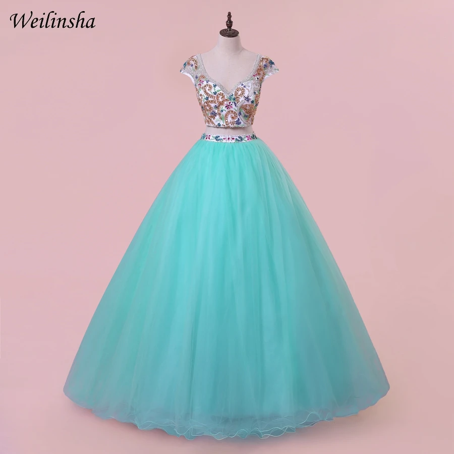 Weilinsha Новое поступление укороченный топ платья Quinceanera с V образным вырезом