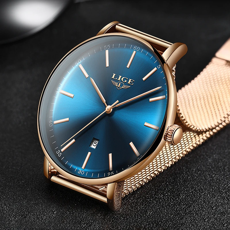 LIGE Women Watches Top Brand Luxury Ladies Mesh Belt Ultra-thin Watch Stainless Steel Waterproof Clock Quartz Reloj Mujer | Наручные часы