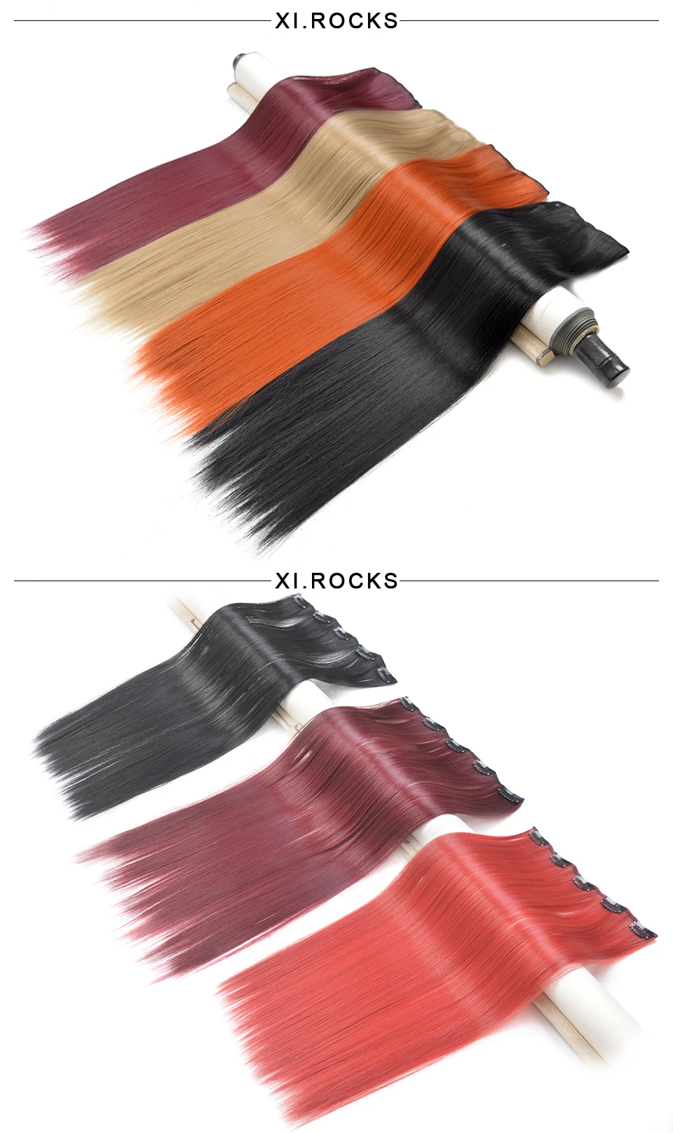 Wjlzz5050/1 p Xi. Rocks синтетические 20 дюймов Ombre ClipIn волосы для наращивания длинные прямые накладные парики для наращивания шиньоны для женщин парик