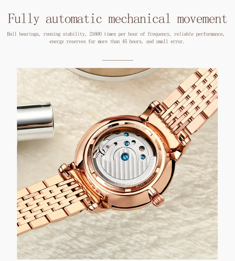 JSDUN автоматические механические часы женские Tourbillon наручные часы из тонкой стали женские наручные часы для дам Наручные часы