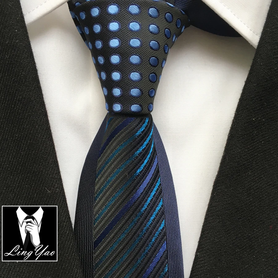 

Top Designer Slim Ties Personality Men Woven Neck Gravatas Blue Spots Knot with Diagonal Stripes Free Shipping
