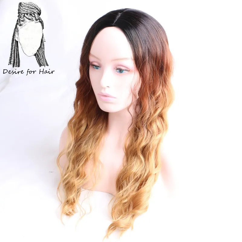 Desire for hair 26 дюймов Омбре коричневый цвет длинные волнистые синтетические парики термостойкие синтетические парики для женщин