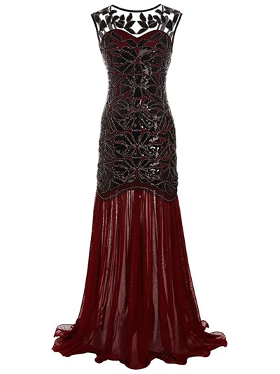 Wine red Ретро женское блестящее Сетчатое Сексуальное цветочное платье без рукавов для вечеринки, свадьбы, длинное платье в пол, макси vestidos de fiesta - Цвет: Wine red