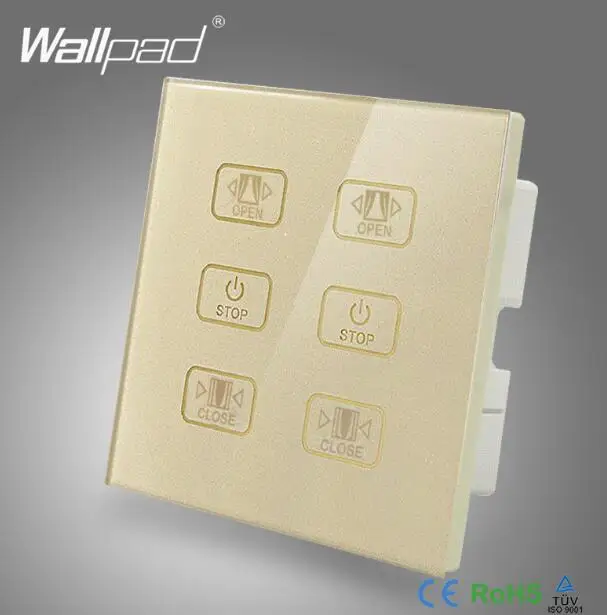 Горячая Шторы переключатель 110 V-250 V Wallpad люксовые клавишные белого цвета с украшением в виде кристаллов Стекло Панель 6 кнопок Управление 2 Шторы жалюзи настенный выключатель - Цвет: Золотой