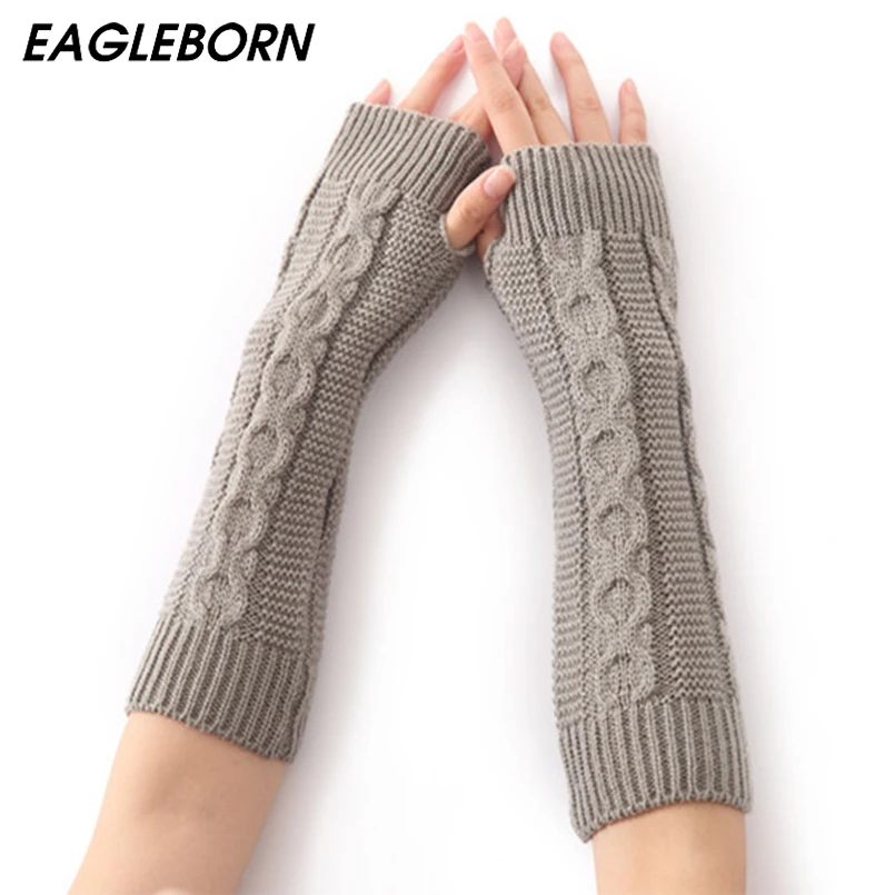 Женские зимние теплые перчатки EAGLEBORN длинные без пальцев однотонные варежки