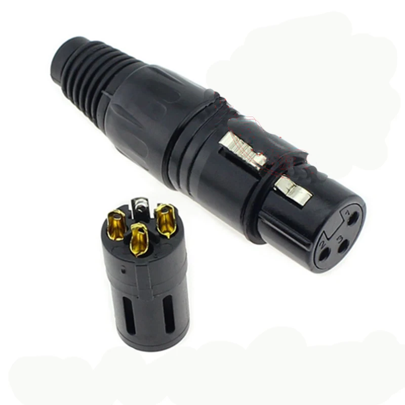 

100 шт. микрофон 3 Pin XLR черный разъем медный штырь 24K позолоченный XLR гнездовой разъем