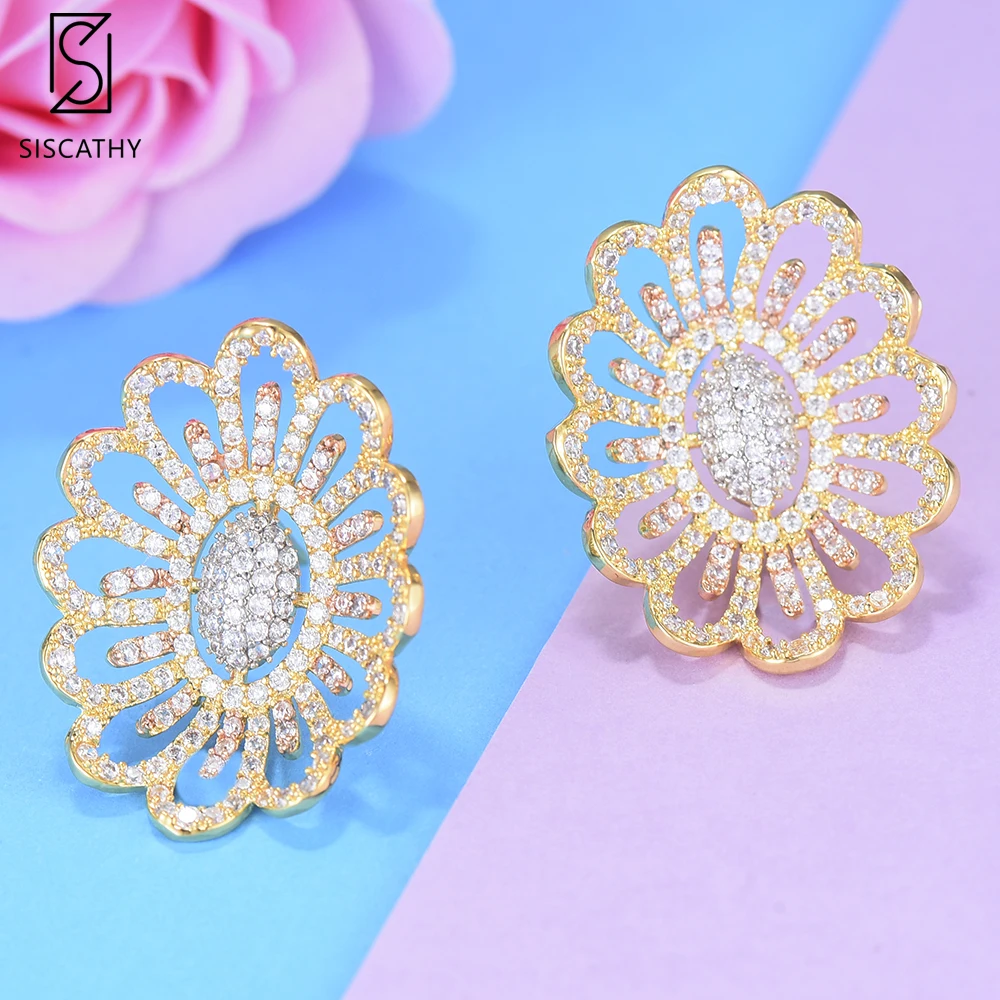 Siscathy AAA Cubic Zirconia Earrings New Fashion Women Statement Stud Hollow CZ Dubai Party Jewelry Accessories | Украшения и