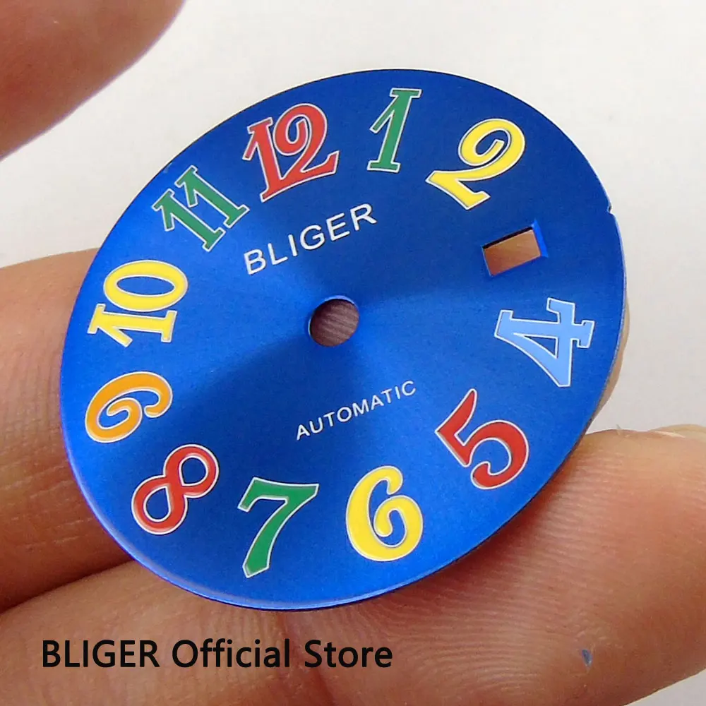 28.5mm BLIGER blue dial colorized number date fit DG 3804 8205 8215 movement men's watch D90 |