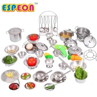 2020 40pcs stainless steel kids house kitchen toy cooking cookware children pretend play kitchen playset for children silver