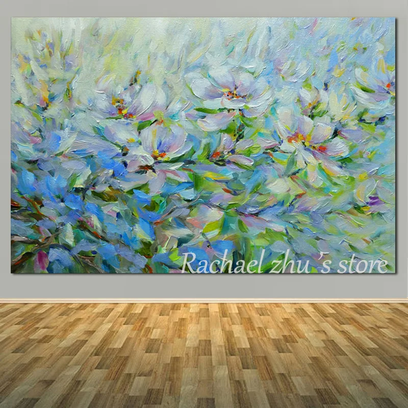 Large Size Hand Painted Abstract Blue and WhireOil Painting On Canvas Wall Landscape Pictures For Living Room Home Decor |