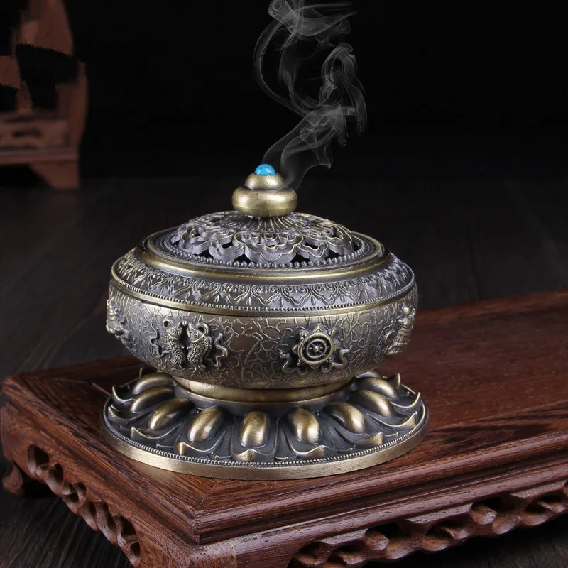 Непал сплав металла медный для благовоний катушки горелки Буддизм кадило восемь