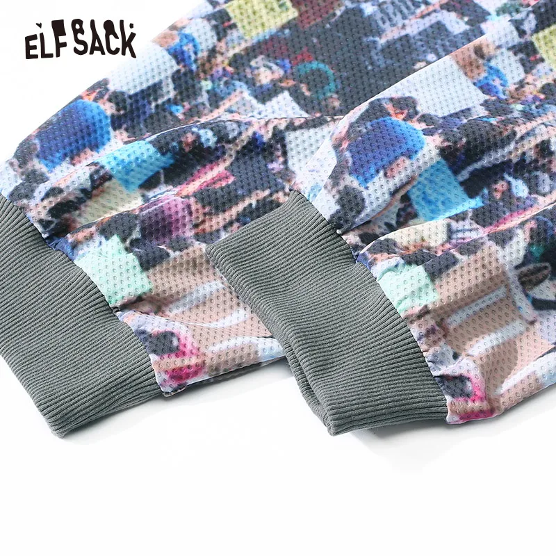 ELF SACK винтажные женские толстовки с принтом осенние модные корейские женские толстовки с круглым вырезом Уличная Повседневная Женская одежда Топы