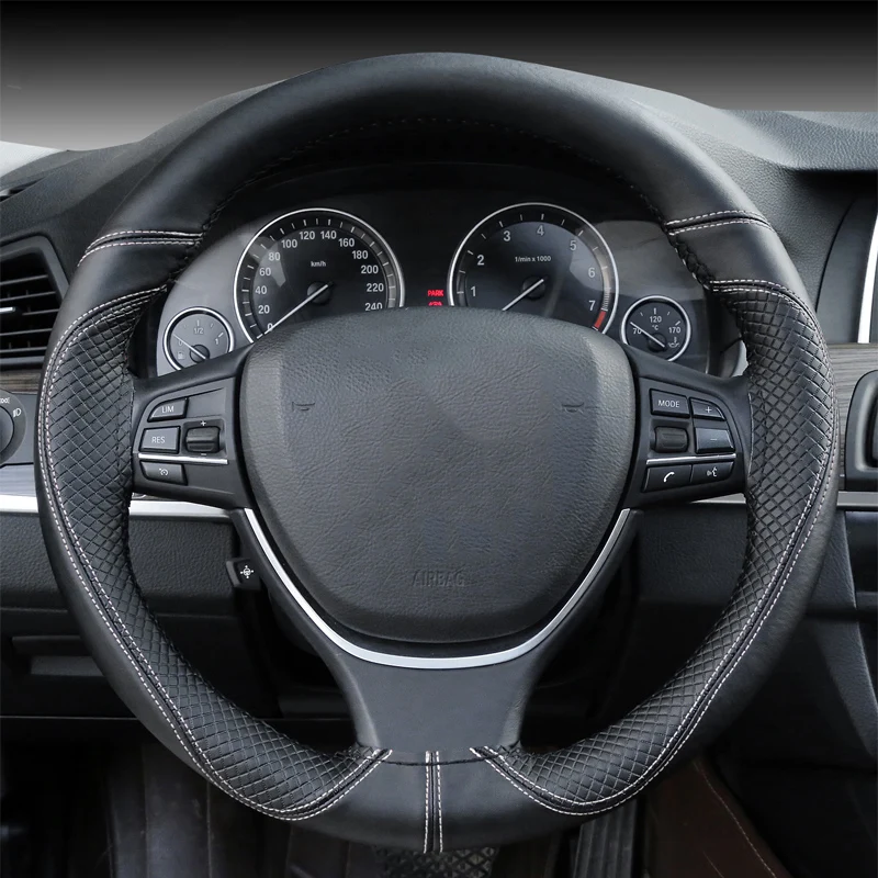 DIY Чехлы рулевого колеса автомобиля из мягкой кожи 38 см оплетка на руль автомобиля с иглой и резьбой аксессуары для интерьера
