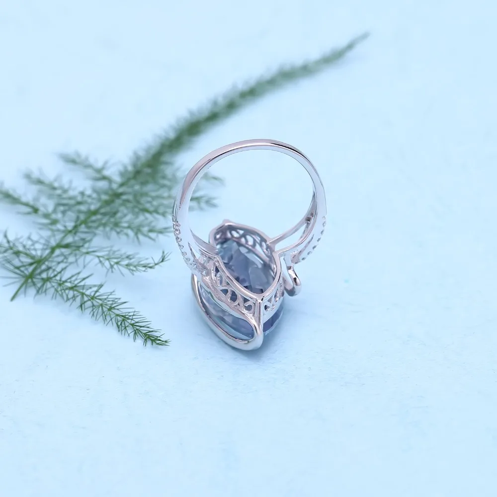 Gem's Ballet 925 Sterling Silver Gemstone Cocktail Ring 12.31Ct Natural Iolite Blue Mystic Quartz Rings For Woman Fine Jewelry |