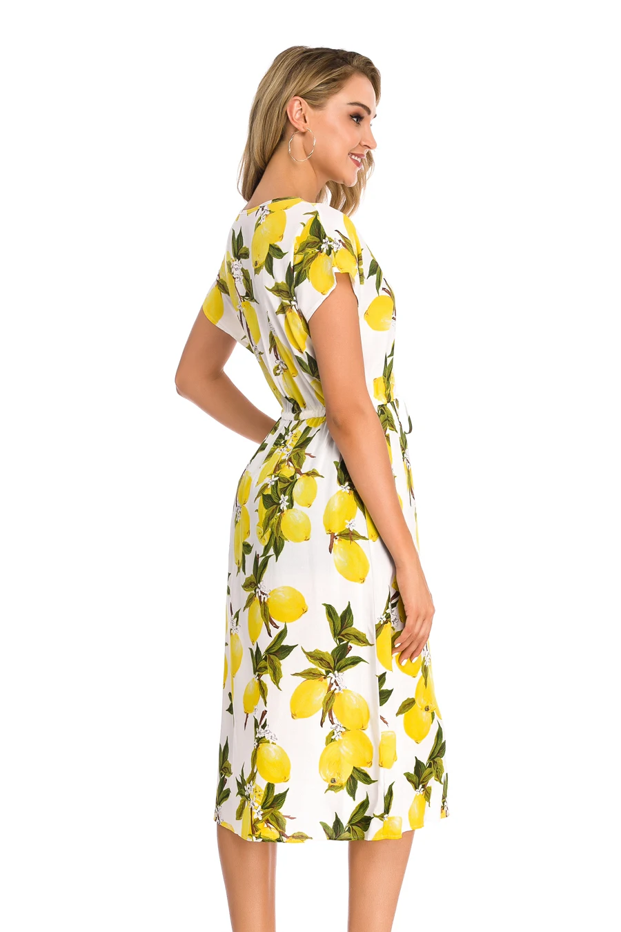 Женское платье с коротким рукавом Повседневное большого размера принтом лимонов