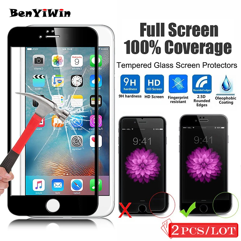 2 шт. защитная пленка с защитой от царапин для iPhone 5 5S 5C SE 6 6S 7 8 Plus X XR XS 11 Pro MAX|tempered glass