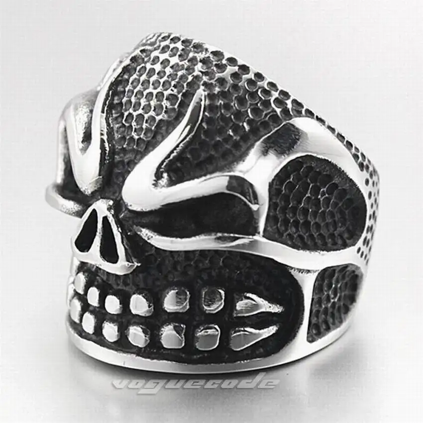 Мужское байкерское кольцо в стиле панк с сердитым черепом из нержавеющей стали